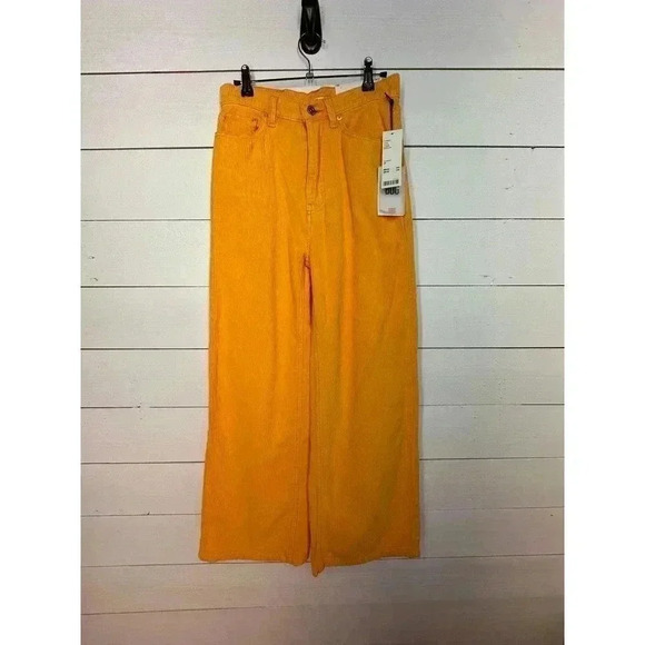 NWT - BDG‎ - Sz 25 Orange Corduroy Boyfriend High Rise Wide Leg Pant - Picture 2 of 15